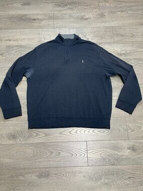 Polo Ralph Lauren 1/4 Zip Navy Blue Pullover Sweatshirt Distressed Faded Mens XL